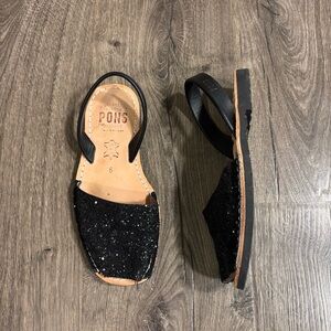 Pons Leather Avarca Sandals Black Glitter Women’s size US 6 EU 36